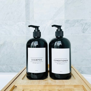 Black PLASTIC Shampoo and Conditioner Bottles, Custom Labels, Minimalist, Refillable, 500ml, Soap Dispenser, Body Wash, Hand Soap, Dish Soap