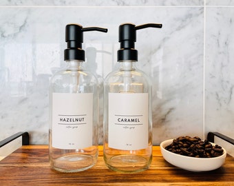Minimalist Coffee Syrup Dispenser: Glass Bottle with Pump