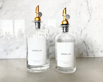 Minimalist Coffee Syrup Dispenser: Glass Bottle with Metal Spout