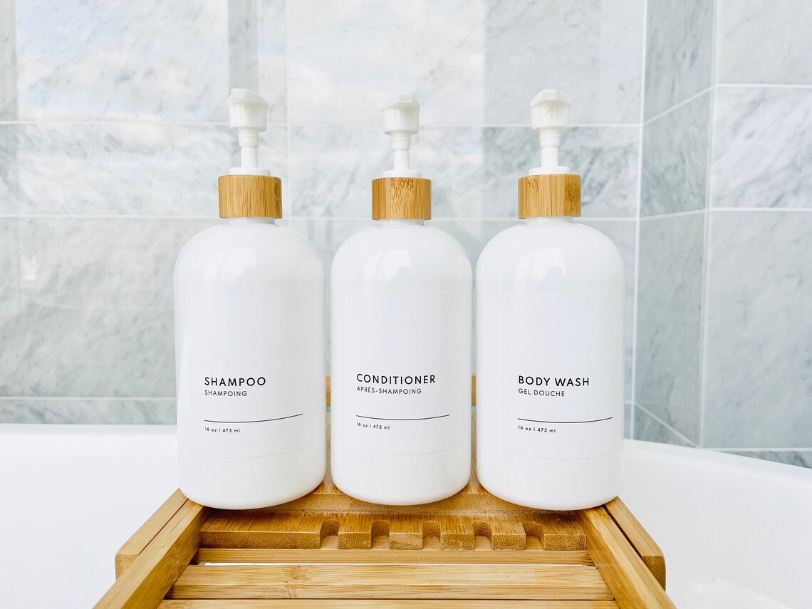 White PLASTIC Shampoo and Conditioner Bottles Custom Labels Etsy Canada