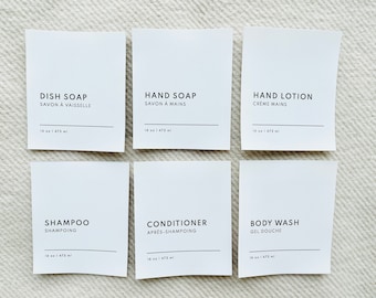 Minimalist Labels, Custom, French Labels, Home Organization, Bathroom Labels, Hand Soap Dish Soap, Shampoo and Conditioner