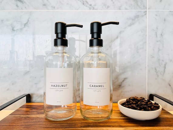 Minimalist Coffee Syrup Dispenser: Glass Bottle with Pump