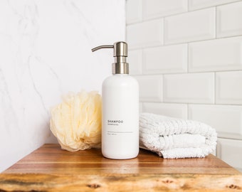 Flacons de shampoing et après-shampoing en plastique blanc, minimalistes, flacons rechargeables, 16 oz, 32 oz, distributeur de savon, ensemble de distributeur de douche