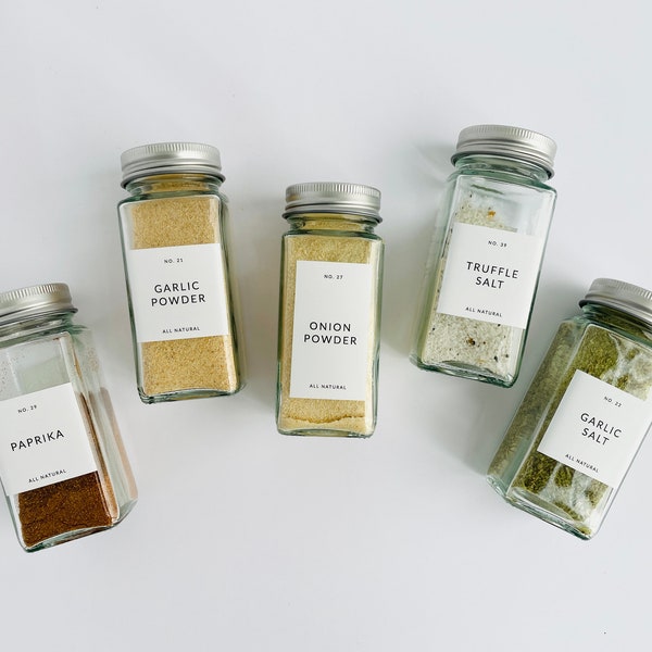 Minimalist Spice Labels, Pantry Organization, Modern Spice Jar Labels, Custom Label, Water Resistant, Spice Jar Set, Housewarming Gift