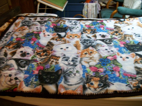 Handmade Crochet Cat Fleece Blanket Double Sided Crocket Edging Etsy