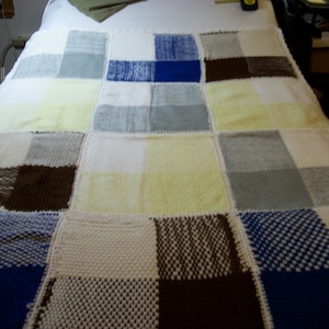 Homemade Woven Potholder Loom Blanket 57 1/2x 43 1/2 Brown/Yellow/Gray/Blue