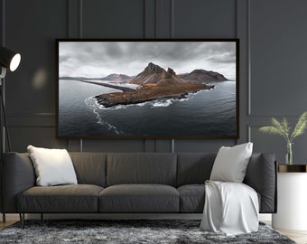 Poster - Island - Leuchtturm - Küste - Print - Wandbild -  Wanddeko - Bild - Drohne - RAHMENLOS - verschiedene Größen verfügbar