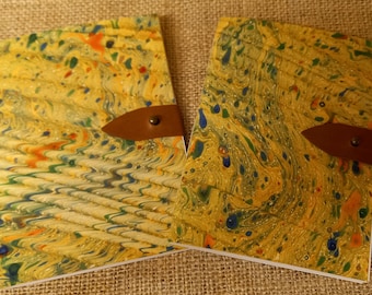 A6 Notebook - Pair - Brown Leather - Marbled Paper - Notebook - Journal - Diary - Birthday gift - Valentine gift - Travel Journal