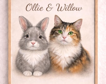 Custom Double (2) Pet Portraits from Photo, Dog Portraits from Photo, Pet Memorial Gift, Digital Pet Drawing, Printable Pet Love Gift