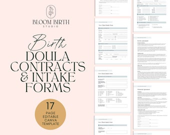 Birth Doula Contract Template & Client Intake Forms Bundle | Editable Doula Contract Template | Doula Business Template | Bloom Birth Studio