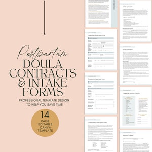 Postpartum Doula Contracts & Intake Forms Template Bundle | Editable Postpartum Doula Contract Template | Postpartum Doula Intake Forms