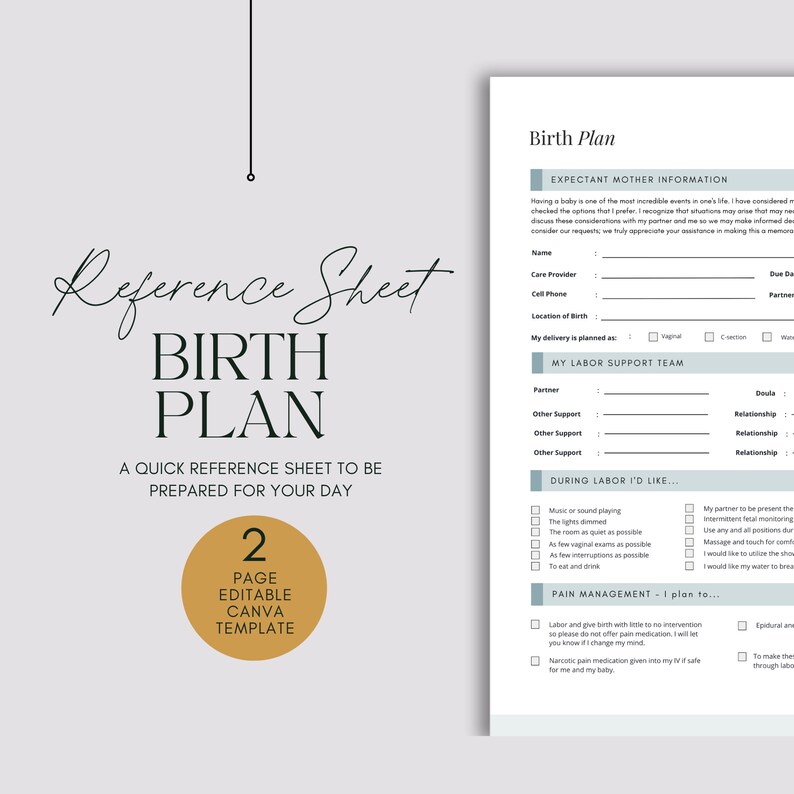 Canva Birth Plan Template