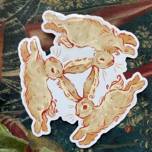 Three Hares Bunny Sticker | Triune Hares Medieval Manuscript Inspired Sticker
