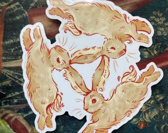 Three Hares Bunny Sticker | Triune Hares Medieval Manuscript Inspired Sticker