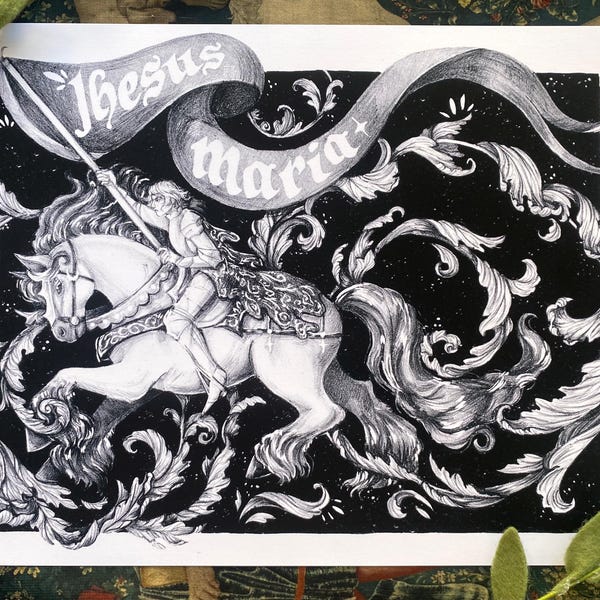 Joan of Arc Art Print | Catholic Saint Illustration | Medieval Manuscript Inspired