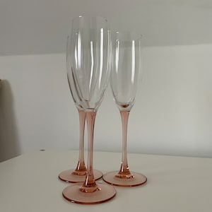 Luminarc Rose Stem Champagne Flutes Glasses  1980’s  J G Durand