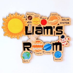 Kids Door Name Sign- Personalized Wooden Name Plaque Solar System- Baby Boy, Girl Gift- 1st Birthday Gift