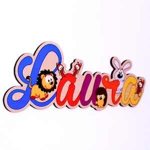 Regalo de Navidad Niños, Cartel de nombre de madera con impresión, Signo de puerta niños, Signo de dormitorio para niños, Regalo para bebés, Tablero de nombres de animales, Regalo personalizado para niños