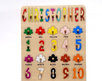 Juguete de aprendizaje para niños pequeños, rompecabezas personalizado, colores letras y números, regalo de rompecabezas de nombre Montessori