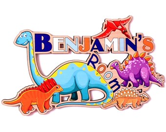 Letrero de puerta personalizado, placa de nombre de madera, dinosaurio de regalo de cumpleaños de bebé personalizado, juguete de madera de niño de 2º cumpleaños de 3º cumpleaños