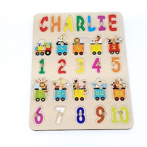 Wooden Name Puzzle Letters and Numbers, Montessori Toddler Learning Toy, Personalized Gift for Kids