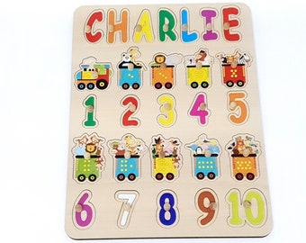 Wooden Name Puzzle Letters and Numbers, Montessori Toddler Learning Toy, Personalized Gift for Kids