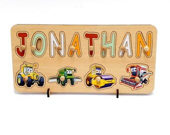 Baby Boy Gift Nombre personalizado Puzzle / Baby Shower Gift Car Custom Puzzle / Montessori Educational Toy