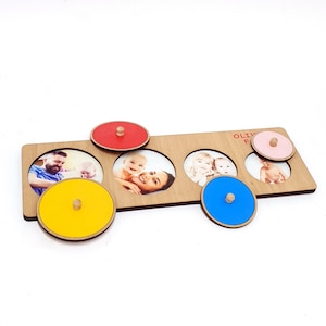 Puzzle photo personnalisé pour bébé fille ou bébé garçon | Puzzle de nom en bois avec photos de famille colorées | Anniversaire, Baby Shower, Noël