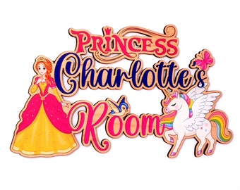 Princess Theme Nursery Wooden Name Door Sign, Baby Girl Name Gift  for Kids, Birthday Gift for Toddler