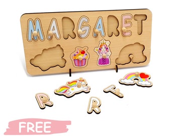 Regalo de niña bebé Nombre personalizado Rompecabezas / Baby Shower Regalo Magdalena Rompecabezas personalizado / Juguete sensorial Montessori