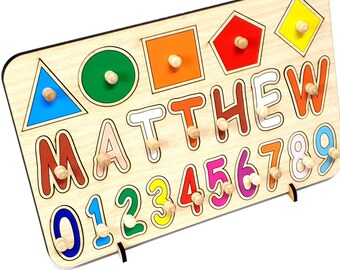 Tablero de matemáticas de aprendizaje Monessori, rompecabezas personalizado con formas y números, regalo de cumpleaños para niños