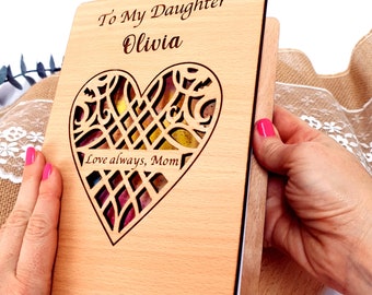 Regalo personalizado para mi hija + 4 regalos, Diario de libros personalizado con 46 páginas, Temas y refranes prefabricados, Regalo de mamá, Madre hija