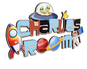Espacio personalizado Nombre del dormitorio Señal de puerta- Señal de puerta de madera personalizada- Regalo personalizado para bebé