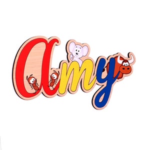Cartel de puerta de madera personalizado para niños, regalos para niños con letras y animales, decoración de guardería Wallart