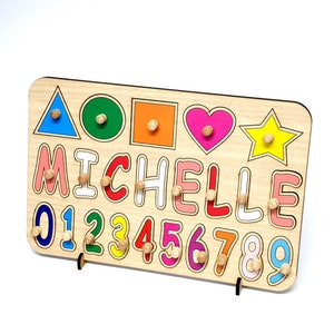 Nombre de madera Rompecabezas Formas y Letras, Educación Juguetes Montessori, Letras Coloridas Regalo Personalizado para Bebés, Regalo Mindfulness