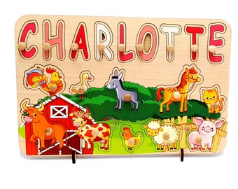 1º 2º 3º Cumpleaños Regalo personalizado / Animales de granja Juguete de tabla ocupado / Nombre del rompecabezas de madera