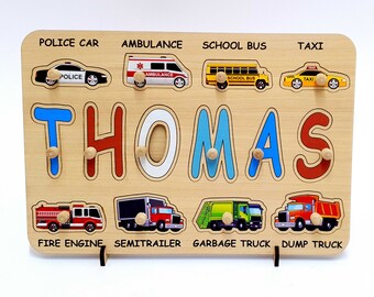 Nombre de madera Puzzle Baby Gift / Montessori Toddler Learning Toy / Stress Relief Wooden Cars Toy