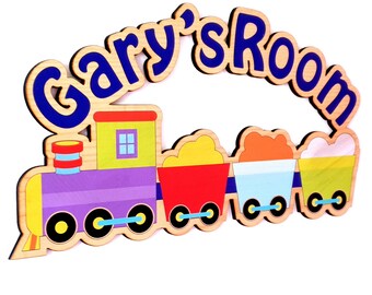 Wood Door Sign Boy, 2nd Birthday Gift Boy, Train Wall Art Decor, Custom Nursery Name Sign