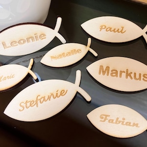 Personalisierte Holzfische Name Gravur – Namensdeko für Taufe, Kommunion, Firmung – lasergeschnittene Tischdeko Geschenk Deko Kind
