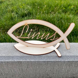 Personalized fish for baptism, communion - wooden fish with name for baptism, confirmation, gift with desired name engraving