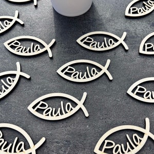Personalisierte Streudeko Fische mit Name Schriftzug Tischdeko Set, Taufe Kommunion Firmung Konfirmation Holz CF2 Laser 10 Fisch Dekoration Bild 5