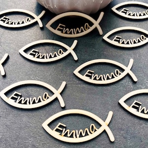 Personalized Scatter Decoration Fish with Name Lettering Table Decoration Set, Baptism Communion Confirmation Wood CF2 Laser 10 Fish Decoration