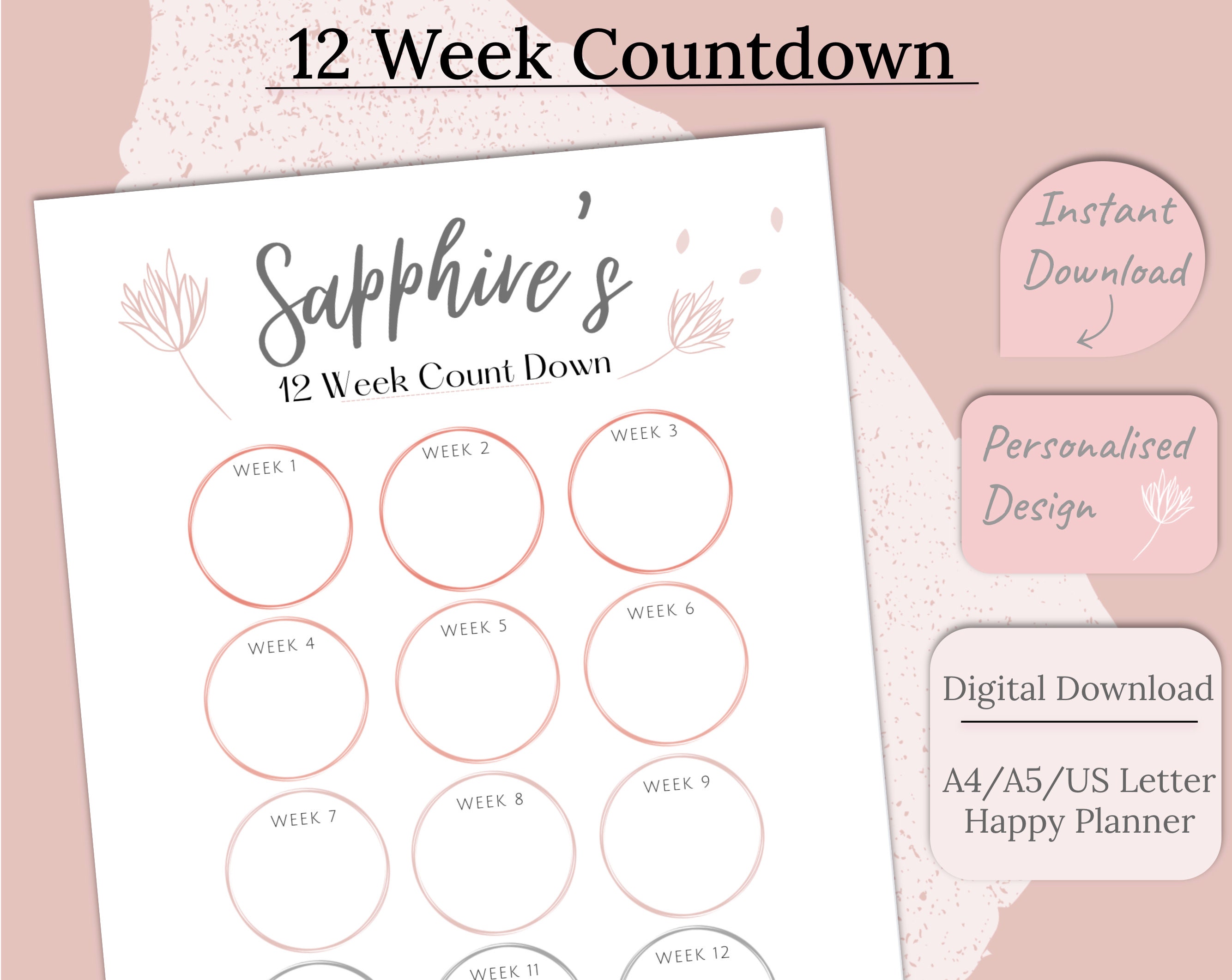 Personalised Weight Loss Countdown, Weigh Loss Tracker, Pink Diet