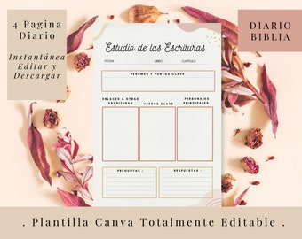 Plantilla De Diario Bíblico, Diario De Oración En Español, Planificador De Estudio Bíblico En Español, Guía De Estudio Bíblico, Canva