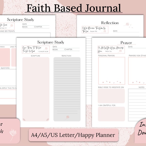 Prayer Journal, Bible Study Printable, Bible Study Guide, Faith Based Journaling, Pink Prayer Journal, Reflection Notes