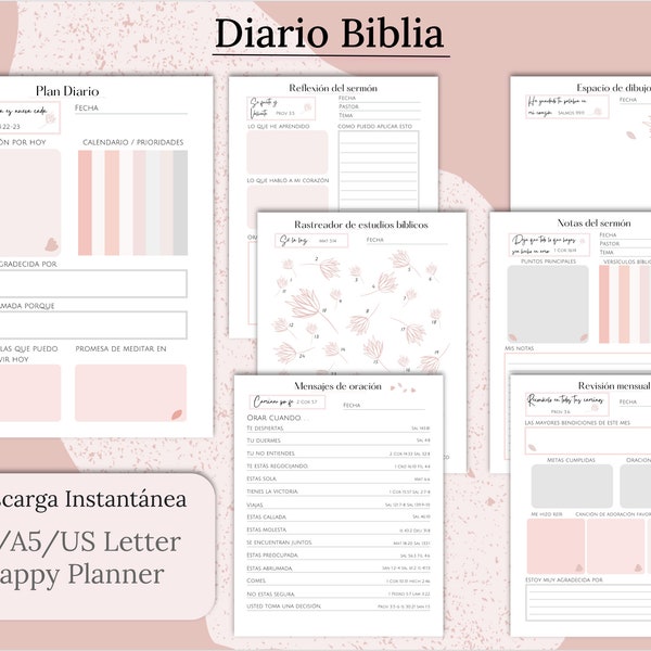 Diario Biblia Imprimible, Diario Biblia, Spanish Prayer Journal Printable, Bible Study Planner Spanish, Bible Study Guide, PDF