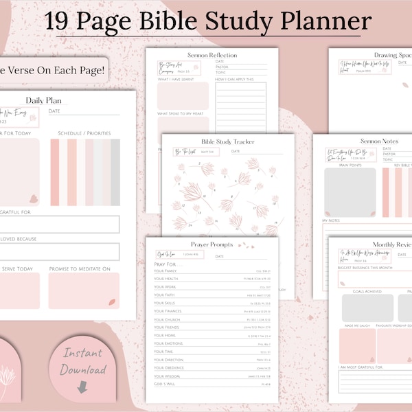 Prayer Journal Printable, Bible Study Planner, Bible Study Guide, Bible Journal Pink, Faith Based Planner, Bible Reading Log, Devotional