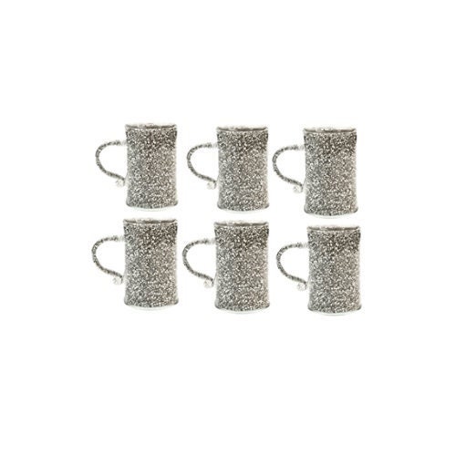 Crush Diamond Crystal Filled Mugs Set Of 6 Silver Kitchen Ware Tea Coffee Cups✨ 