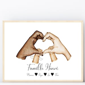 Póster familiar personalizado - Impreso en Francia - Bebé ángel - Duelo perinatal - Póster de alas de ángel - Tamaño A6 a A3 - Marco A3 opcional