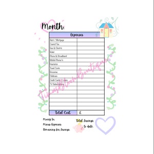 A4 Printable Monthly Budget Planner, Home Budget, Budget Template, Printable Budget Planner